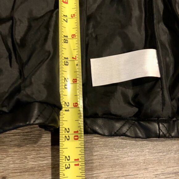 Katherine Barclay Faux Leather Coat Small Black Puffer Stretch Funnel Neck - Picture 10 of 14